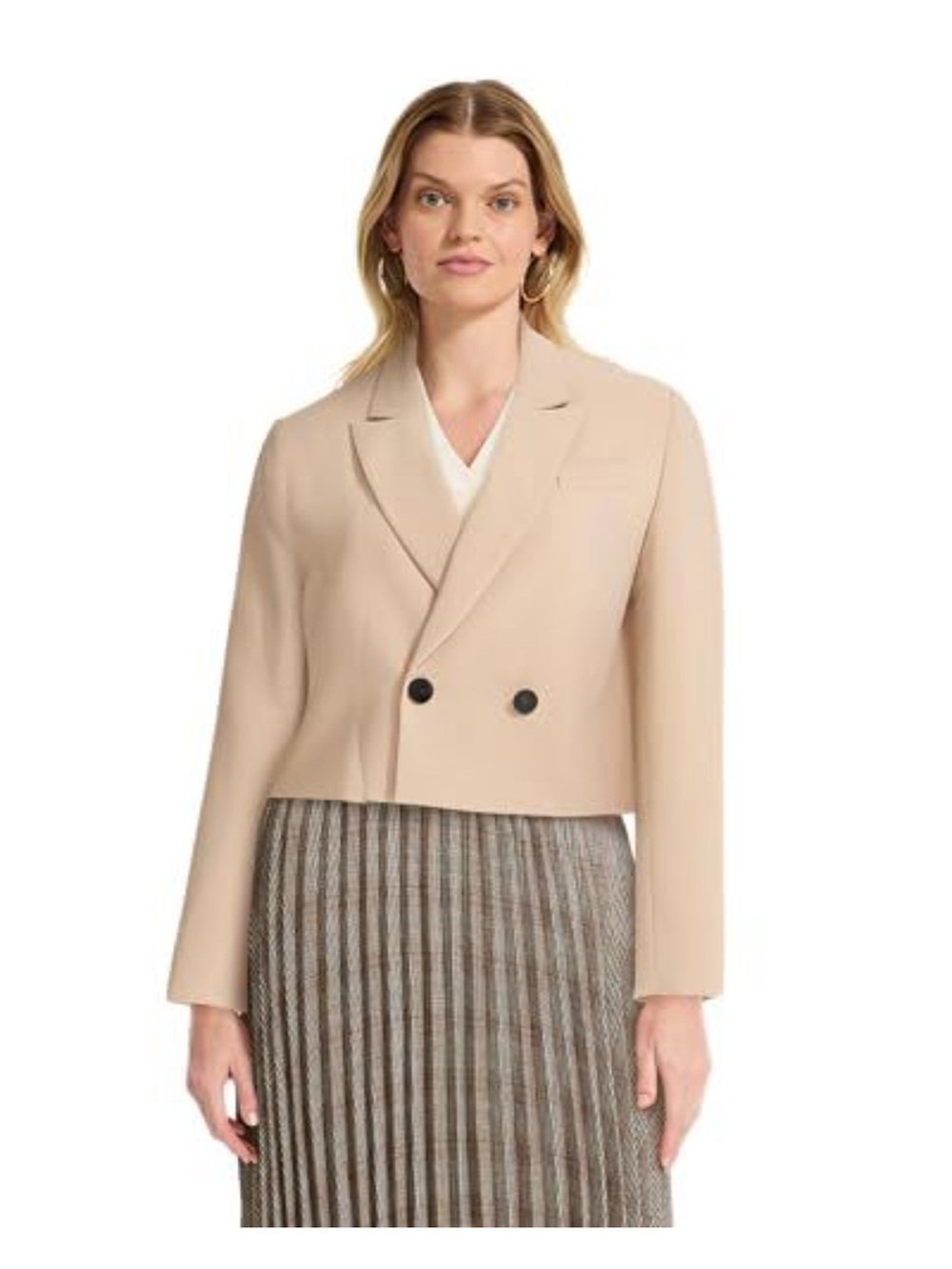 Anne Klein Women's Double-Breasted Twill Blazer NWT size 4 in light coffee
